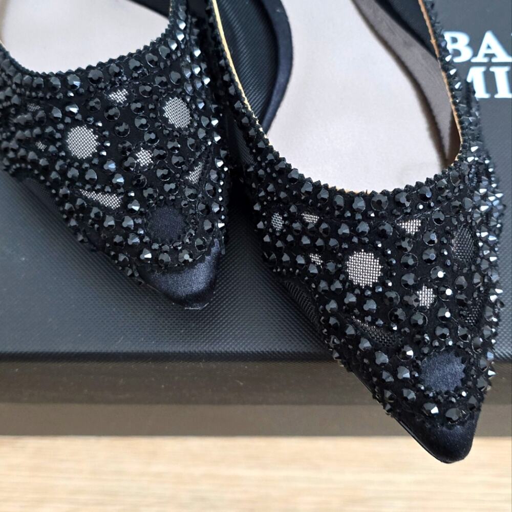 Badgley Mischka Black Crystal Pointed Toe Wedding Evening Flats Women's 5.5
